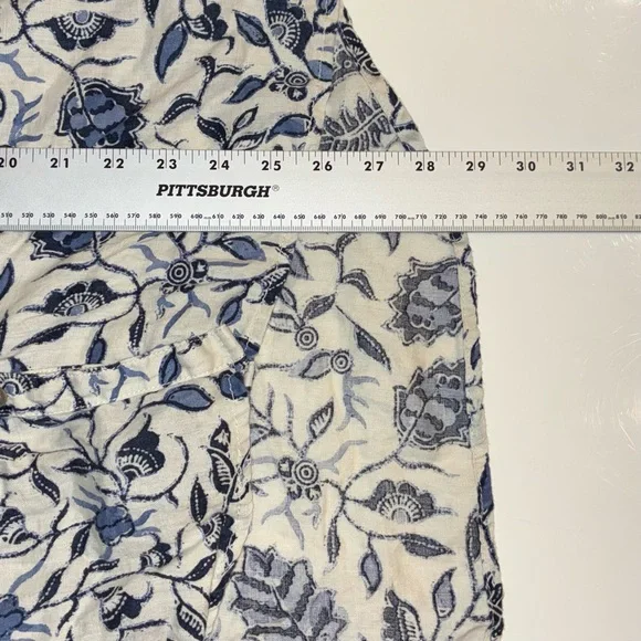Nwot Rachel Zoe Floral Linen Button Shirt Top M High Low Hem Coastal Grandma - Picture 5 of 7